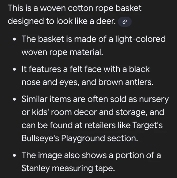 Deer woven Rope Basket Antlers felt deer face with handles - Picture 8 of 8